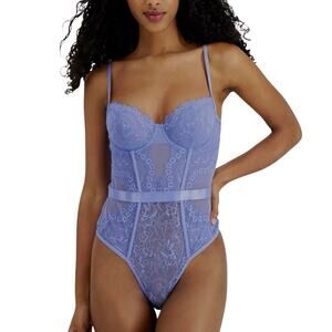 INC International Concepts Sheer Lace Bodysuit G-String in Lolite Sz S‎